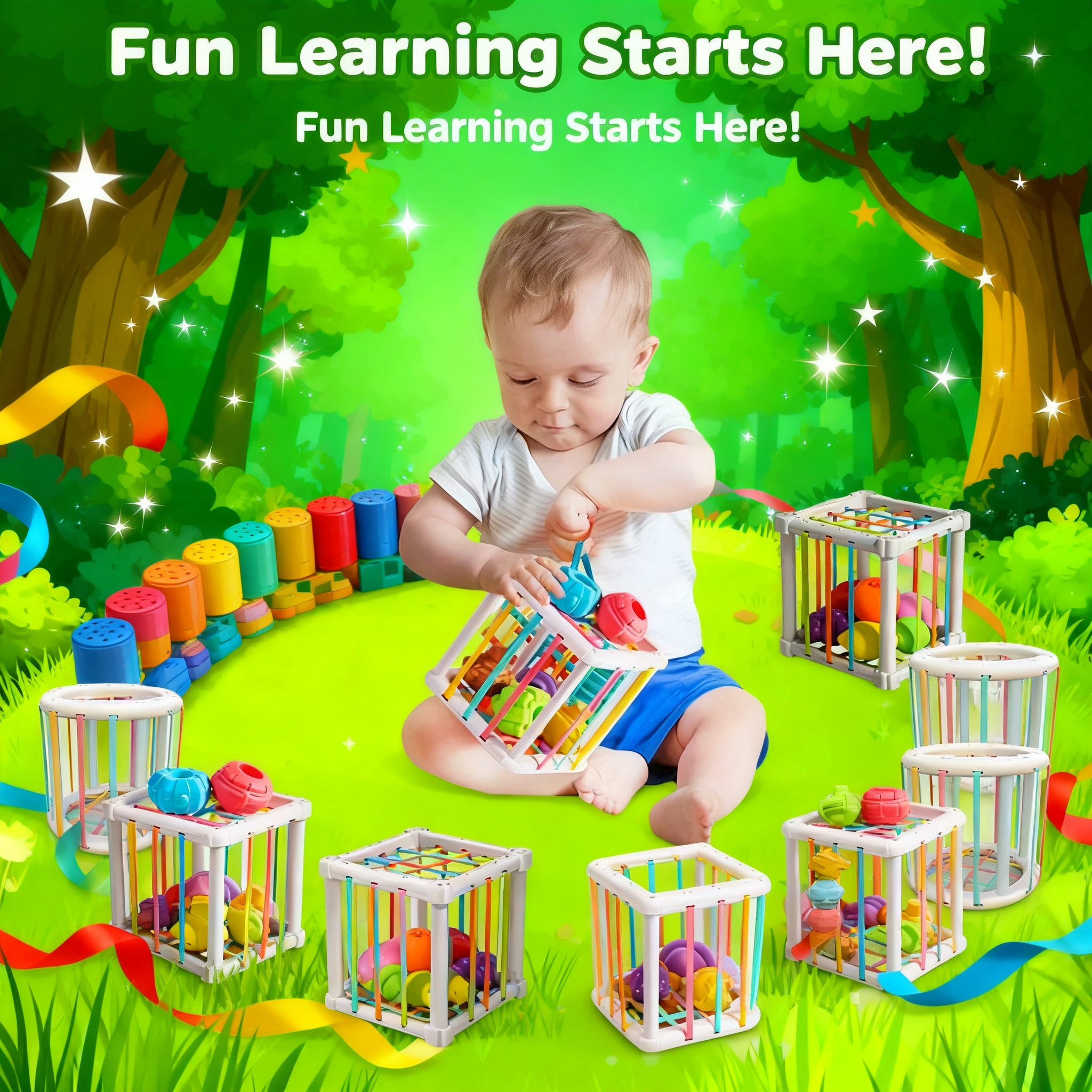 Baby Products Toys - Rainbow Colorful Montessori Shape Sorter Cube