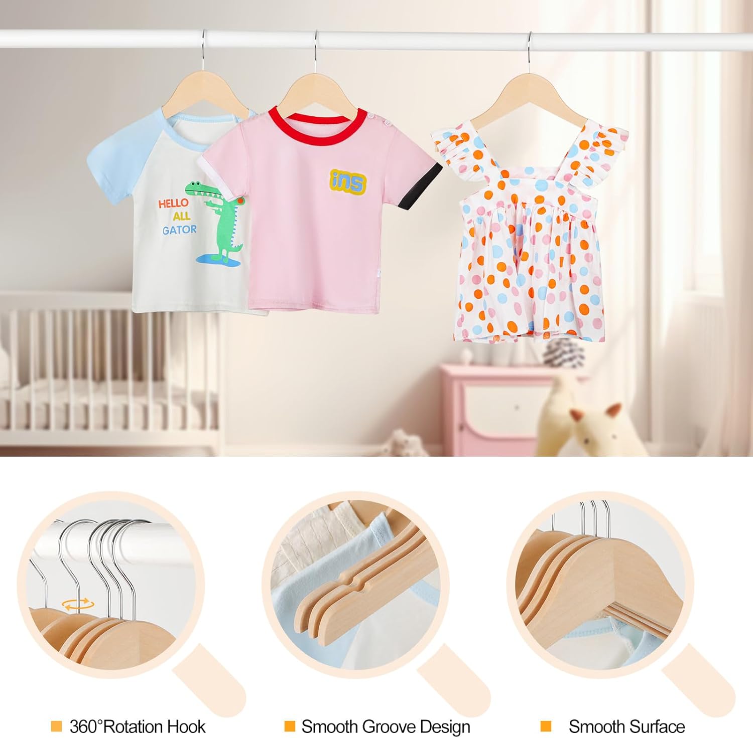 Natural Wood Kids Hangers with - Baby Products บทวิจารณ์และราคา